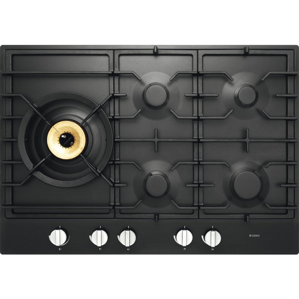 ASKO 75cm Natural Gas Cooktop with Super Flex Wok Burner Black Matte HG1776AD