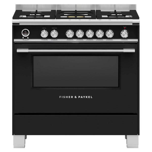 Fisher & Paykel Series 9 90cm Classic Style Freestanding Dual Fuel Pyrolytic Cooker Black OR90SCG6B1