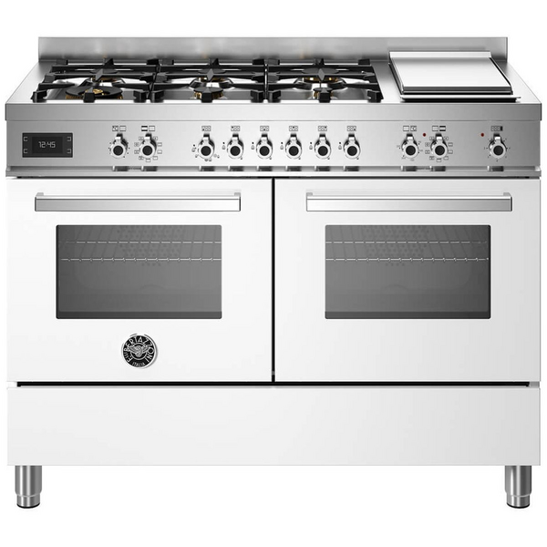 Bertazzoni 120cm Professional Dual Fuel White Freestanding Oven with Griddle PRO126G2EBIT