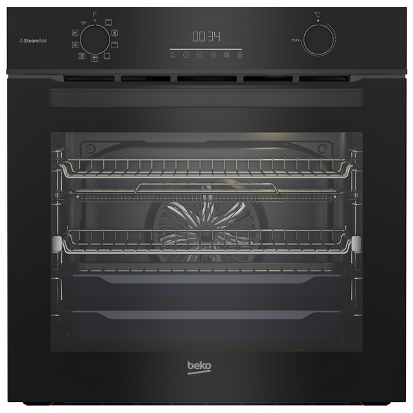 Beko 60cm Multifunction Oven with SteamAdd and Airfry-Black Glass BBO6851MDX