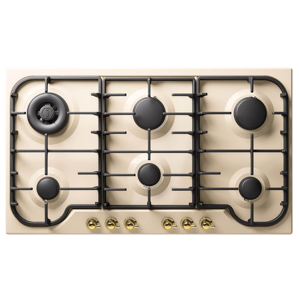 ILVE Nostalgie 86cm Gas Cooktop Antique White and Brass HCB906CNAWG