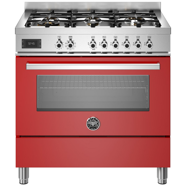 Bertazzoni 90cm Professional Red Dual Fuel Freestanding Oven PRO96L1EROT