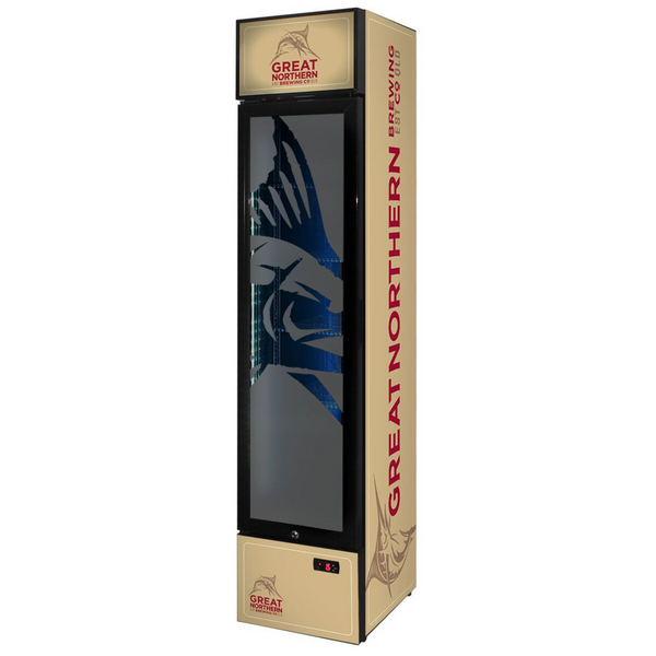 Schmick 160L Great Northern Gold Branded Skinny Upright Bar Fridge SS-P160-GNBC-GOLD