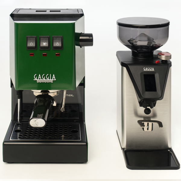 Gaggia Classic E24 Green Coffee Machine & Coffee Grinder Package DMGNCEVOGRNBUN