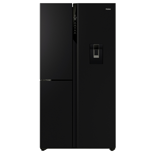 Haier 574L S+ Three Door Side by Side Fridge Non-Plumbed Water Dispenser Black HRF575XHC