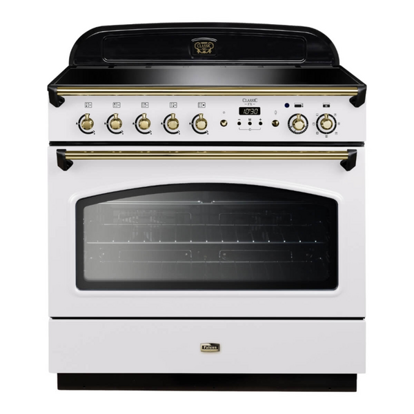 Falcon 90cm Classic FX Induction Oven/Stove White and Brass CLA90FXEIWHBR