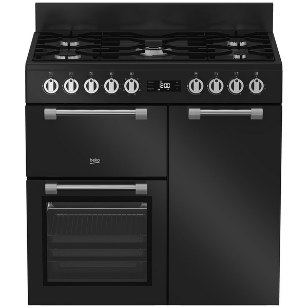 Beko 90cm Multifunction Dual Fuel Black Freestanding Oven BRC916GMB