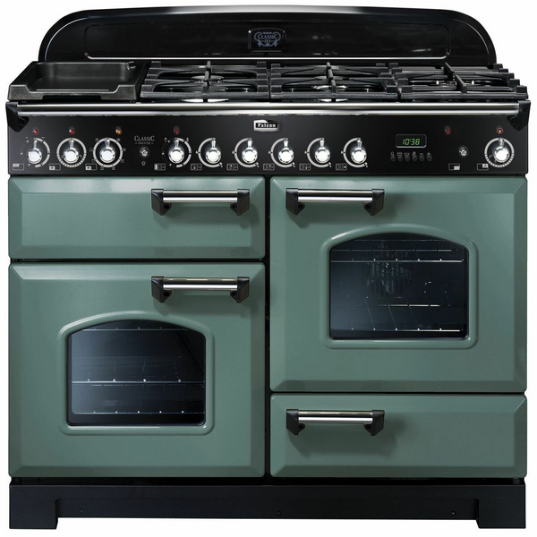 Falcon 110cm Classic Deluxe Freestanding Dual Fuel Oven/Stove Mineral Green and Chrome CDL110DFMGCH