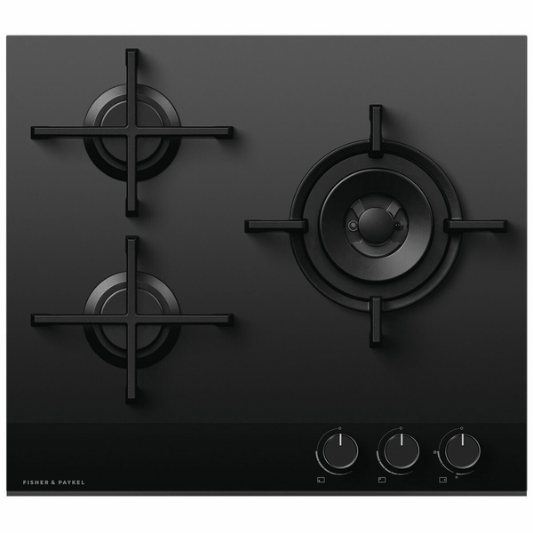 Fisher & Paykel Series 9 60cm Three Burner LPG Gas Cooktop Black Glass CG603DLPGB4