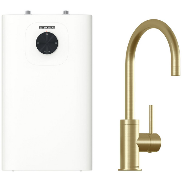 Stiebel Eltron SNU 5 PLUS with Gooseneck Gold Mixer 208199