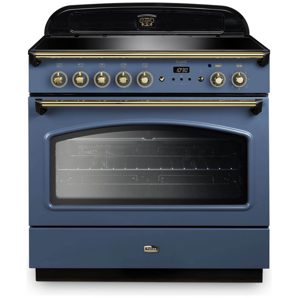 Falcon 90cm Classic FX Induction Freestanding Oven/Stove Stone Blue and Brass CLA90FXEISB-BR