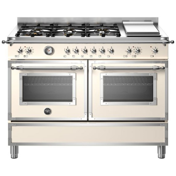 Bertazzoni 120cm Heritage Series 6 Burner + Griddle Plate Cream Dual Fuel Freestanding Oven HER126G2EAVT