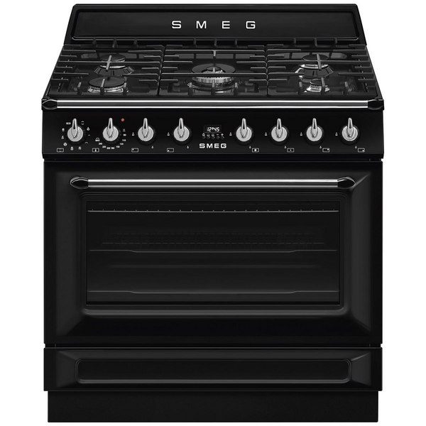 Smeg 90cm Victoria Dual Fuel Pyrolytic Freestanding Stove TRA90GPBL
