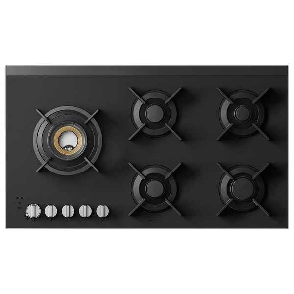 ASKO 90cm Natural Gas 5 Burner Cooktop with Fusion Volcano Burner Matte Black Ceramic Glass HG8954MGD1