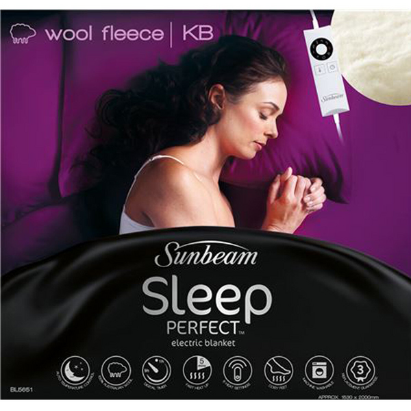 Sunbeam Sleep Perfect Super King Bed Wool Fleece Heated Blanket BL5681