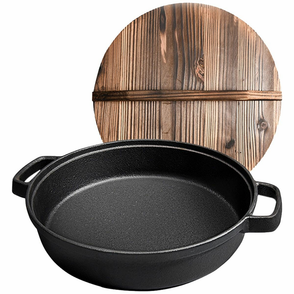 SOGA 29cm Deep Frying Pan with Wooden Lid ZPAIC1