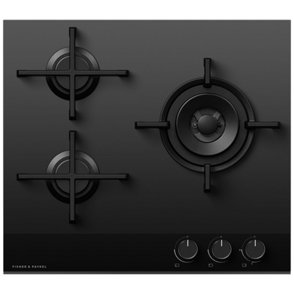 Fisher & Paykel Series 9 60cm Three Burner Natural Gas Cooktop Black Glass CG603DNGGB4
