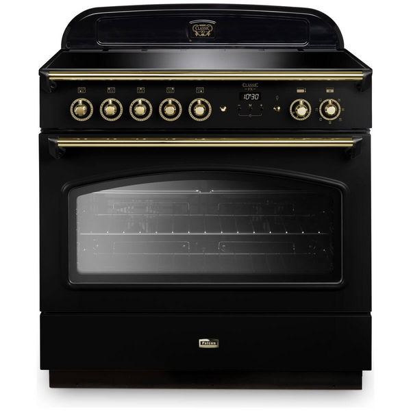 Falcon 90cm Classic FX Induction Freestanding Oven/Stove Black and Brass CLA90FXEIBL-BR
