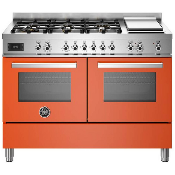Bertazzoni 120cm Professional Dual Fuel Orange Freestanding Oven with Griddle PRO126G2EART