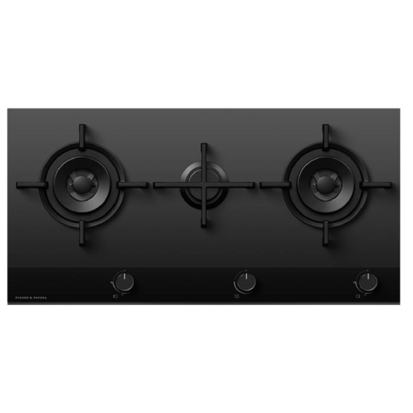 Fisher & Paykel Series 9 90cm Three Burner Natural Gas Cooktop Black Glass CG903DNGGB4