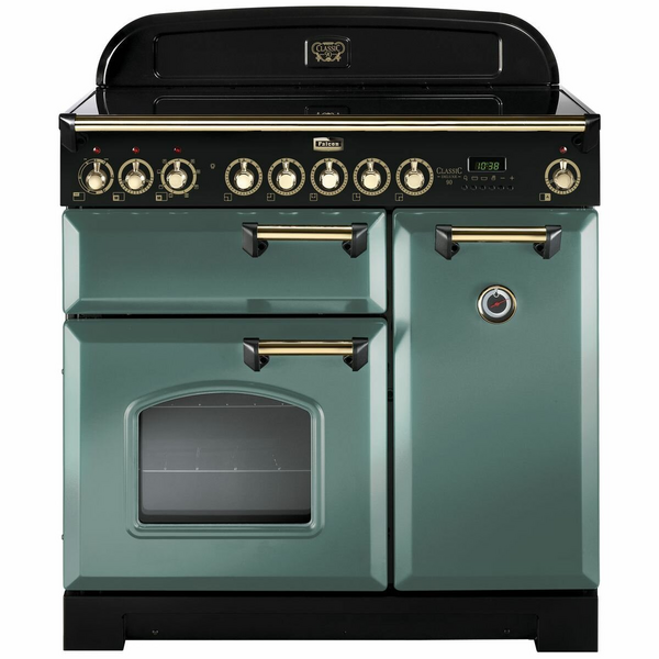 Falcon 90cm Classic Deluxe Freestanding Induction Oven/Stove Mineral Green and Brass CDL90EIMGBR