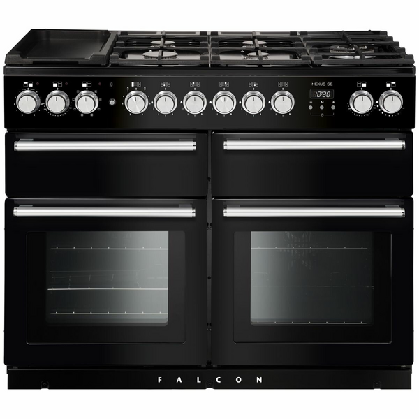 Falcon 110cm Nexus SE Freestanding Dual Fuel Oven/Stove Black and Chrome NEXSE110DFBL-CH