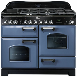 Falcon 110cm Classic Deluxe Freestanding Dual Fuel Oven/Stove Stone Blue and Chrome CDL110DFSBCH