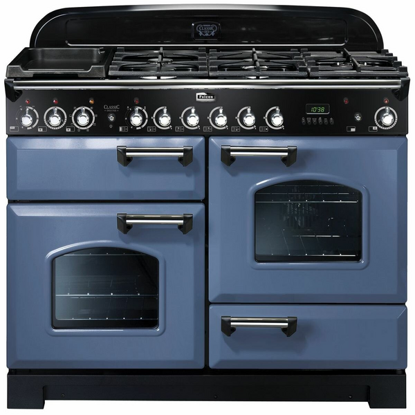 Falcon 110cm Classic Deluxe Freestanding Dual Fuel Oven/Stove Stone Blue and Chrome CDL110DFSBCH