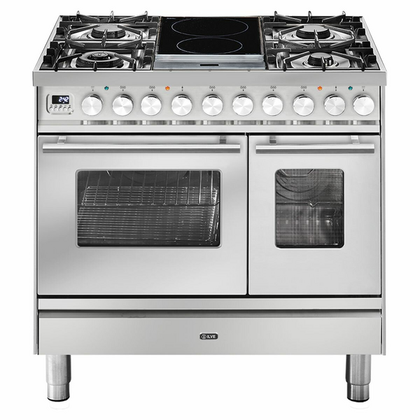 ILVE Professional Plus Series 90cm Dual Fuel Induction Double Oven with Milano Knobs PD09IDWE3SS