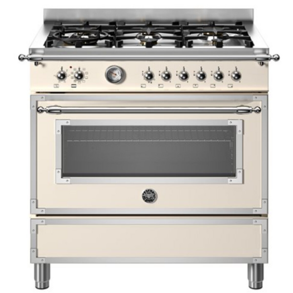 Bertazzoni 90cm Heritage Series Dual Fuel Beige Freestanding Oven HER96L1EAVT