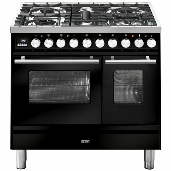 ILVE Professional Plus Series 90cm Dual Fuel Five Burner Double Oven with Milano Knobs PD09PDWE3BK