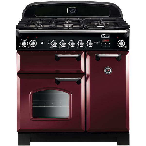 Falcon 90cm Classic Natural Gas Freestanding Oven/Stove Cranberry and Chrome CLA90NGFCY-CH