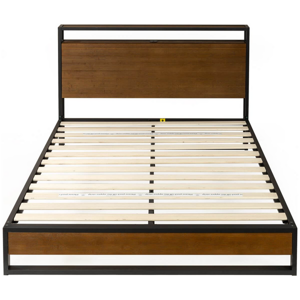 Zinus King Ironline Wood and Metal Bed Frame with Headboard Shelf and USB Ports AU-IRPBHS-14K