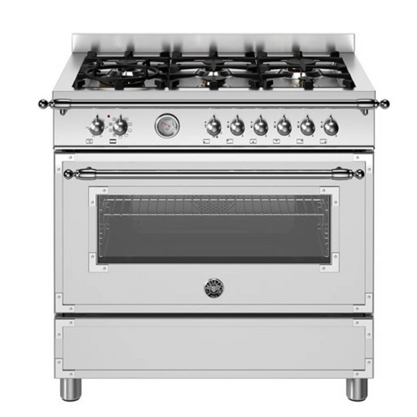 Bertazzoni Heritage Series 90cm 6-Burner Gas Cooktop with Electric Oven Stainless Steel HER96L1ENET HER96L1EXT