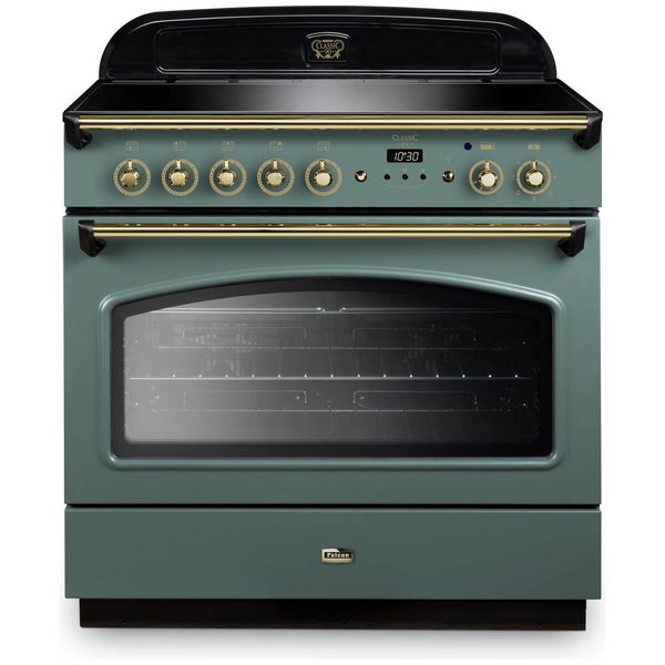 Falcon 90cm Classic FX Induction Freestanding Oven/Stove Mineral Green and Brass CLA90FXEIMG-BR