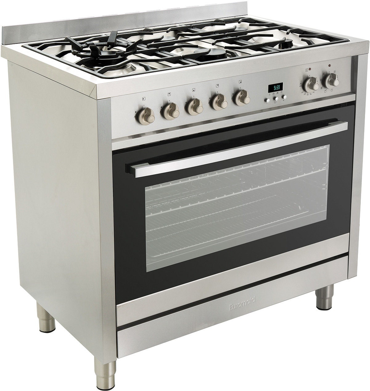 euromaid 900mm freestanding electric oven with double wok gas cooktop