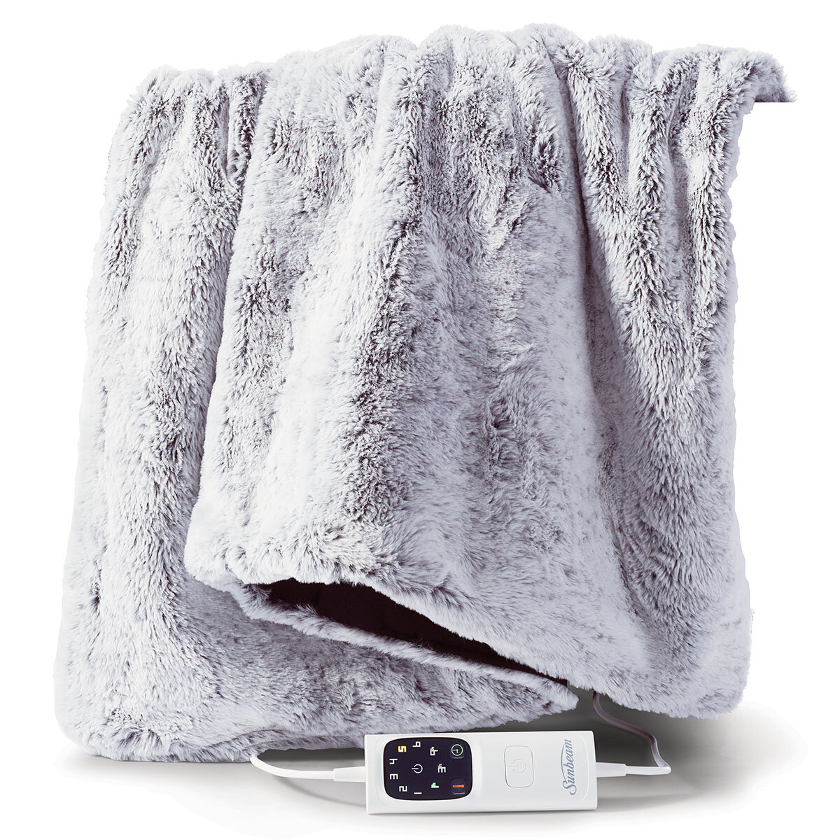 Harvey Norman Sunbeam Sherpa Fleece Grey Heated Throw Sunbeam